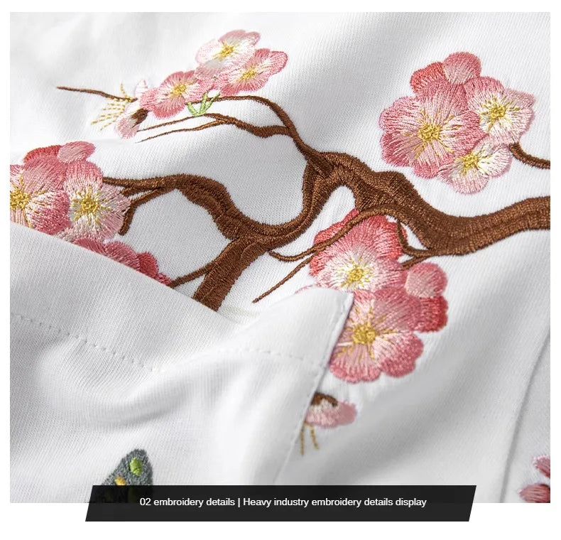 Sakura flower branch embroidery T-shirt