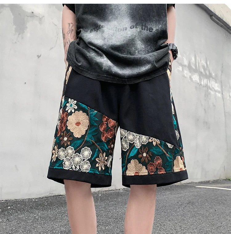 Embroidery floral design shorts