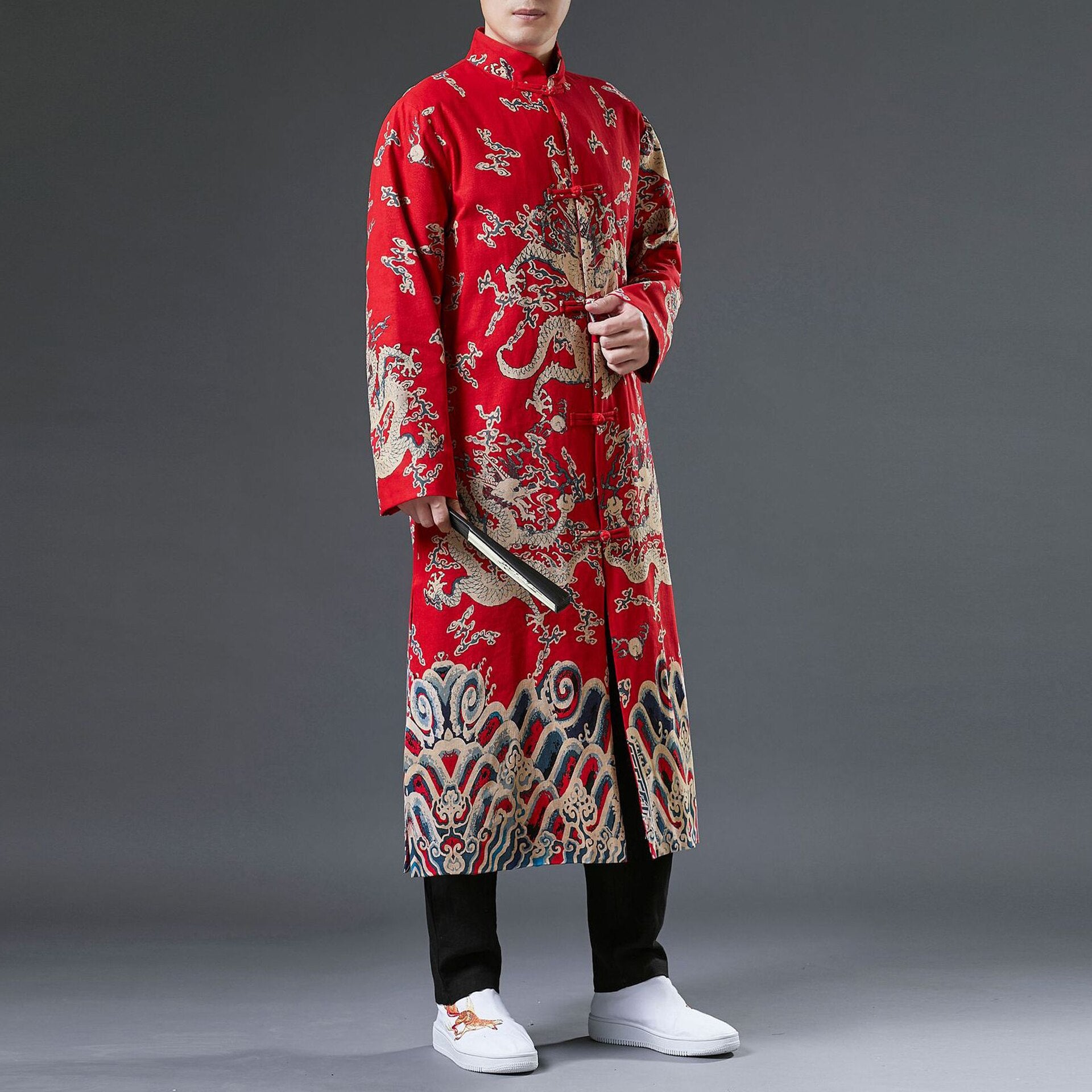 Tang Chinese dragon extra long jacket