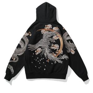 Premium embroidery dragon phoenix hoodie