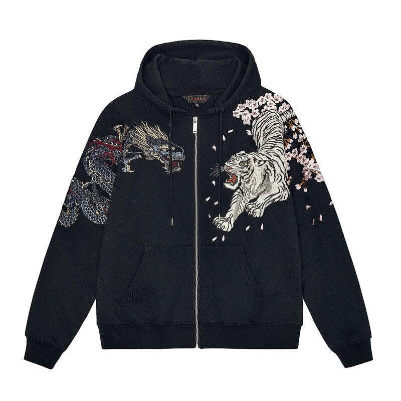 Premium tiger phoenix embroidery hoodie