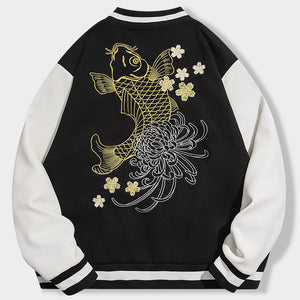 Golden carp embroidery baseball jacket