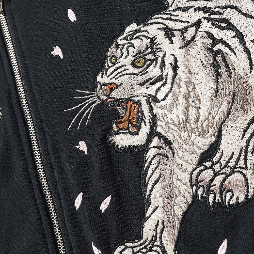 Premium tiger phoenix embroidery hoodie