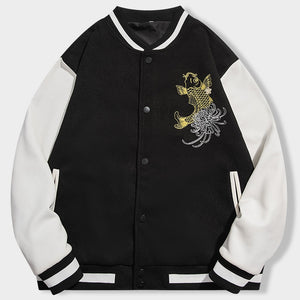 Golden carp embroidery baseball jacket