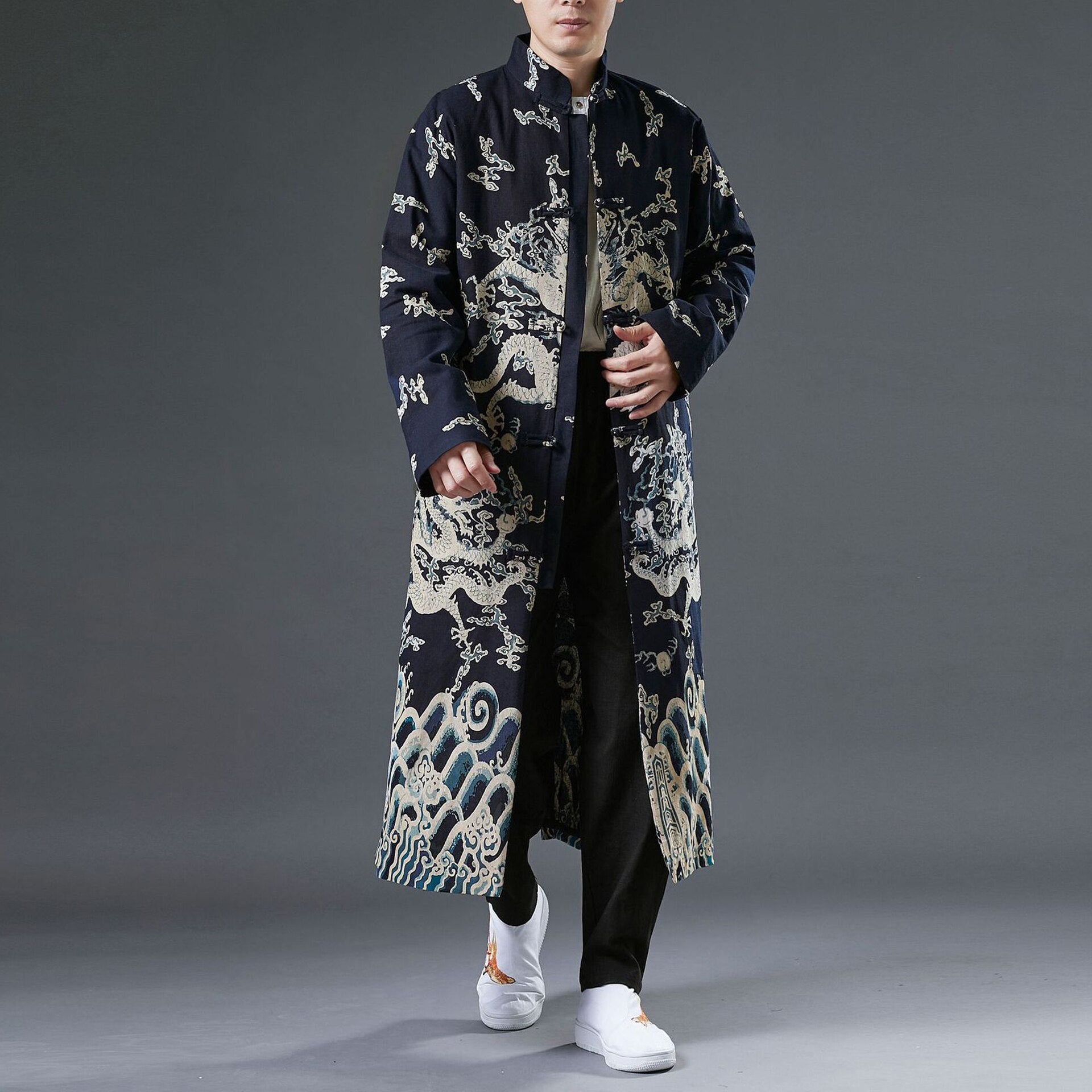 Tang Chinese dragon extra long jacket