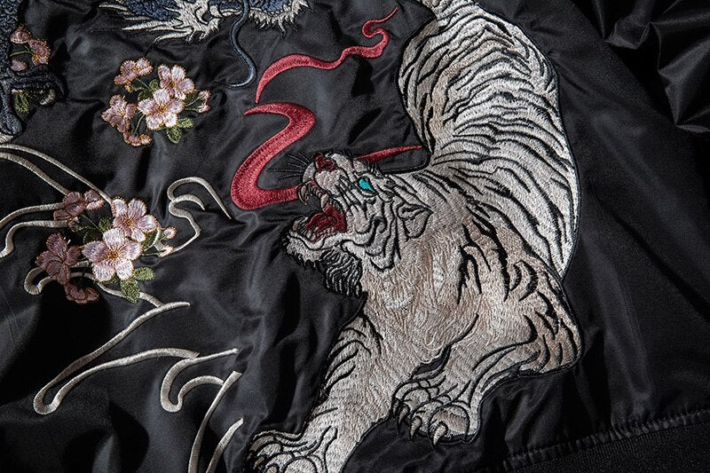 Dragon fiery tiger roar bomber jacket