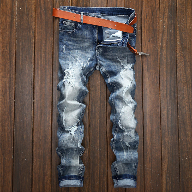 Men's vintage distressed faded slim fit jeans