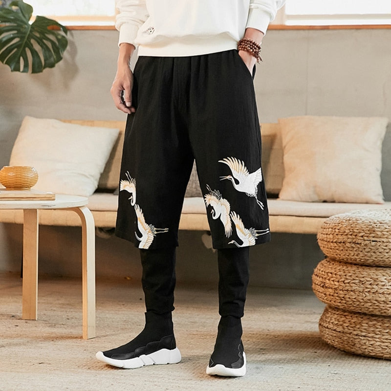 Two layer flying crane harem pants