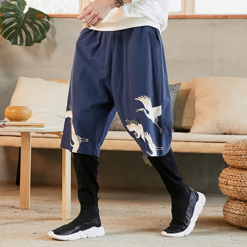 Two layer flying crane harem pants