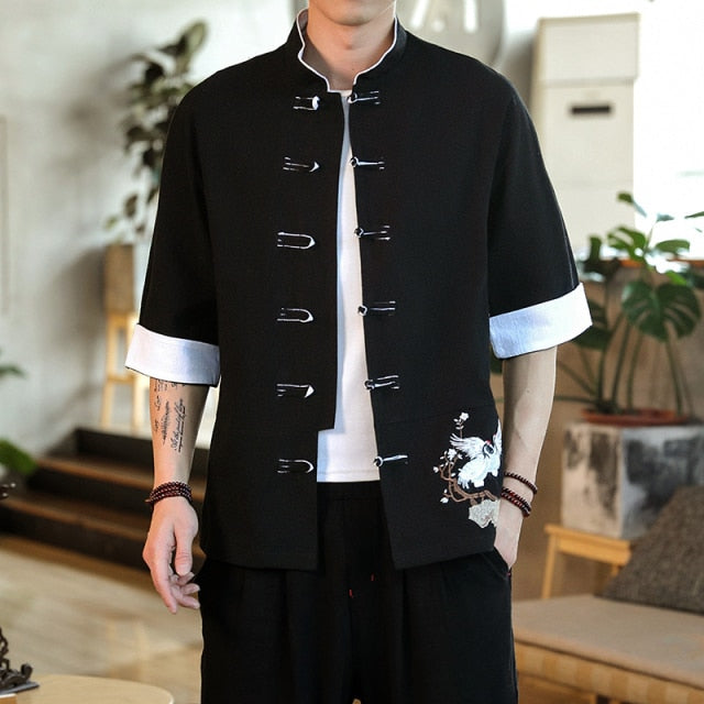 Double crane embroidery Tang shirt