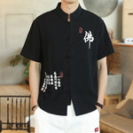 Kanji script button down half sleeve shirt