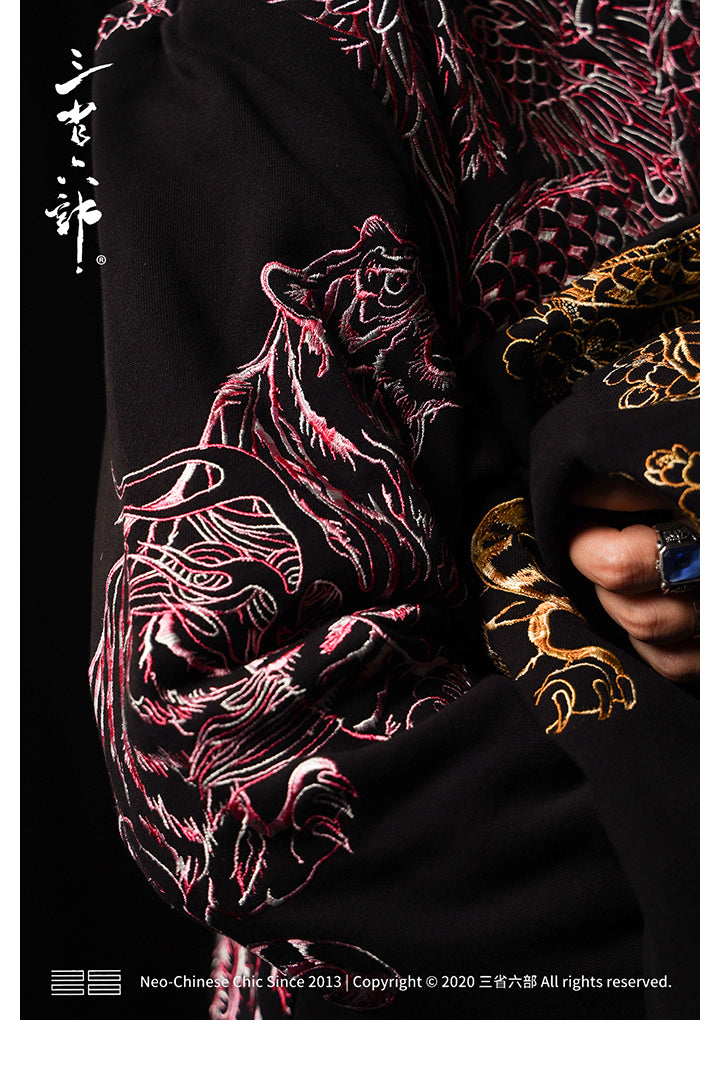 Hyper premium vibrant stencil embroidery dragon hoodie jacket