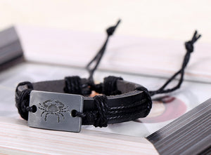 Zodiac alloy plate leather bracelet