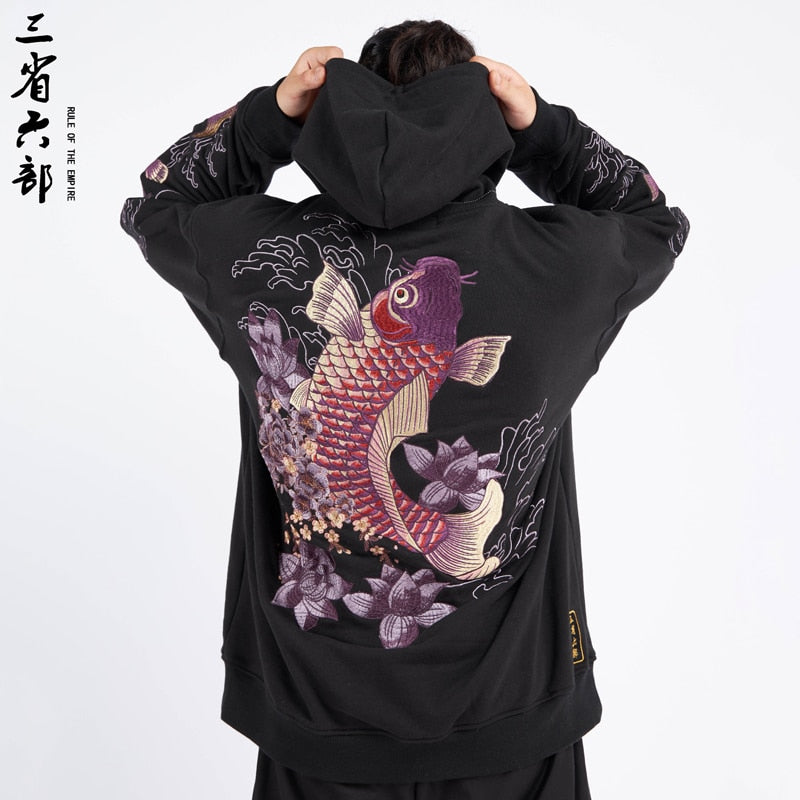 Hyper premium embroidery lotus carp hoodie