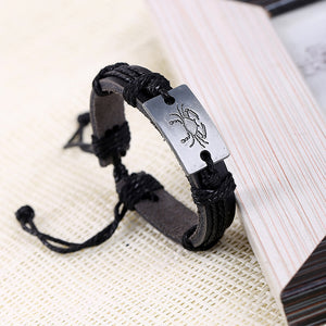 Zodiac alloy plate leather bracelet