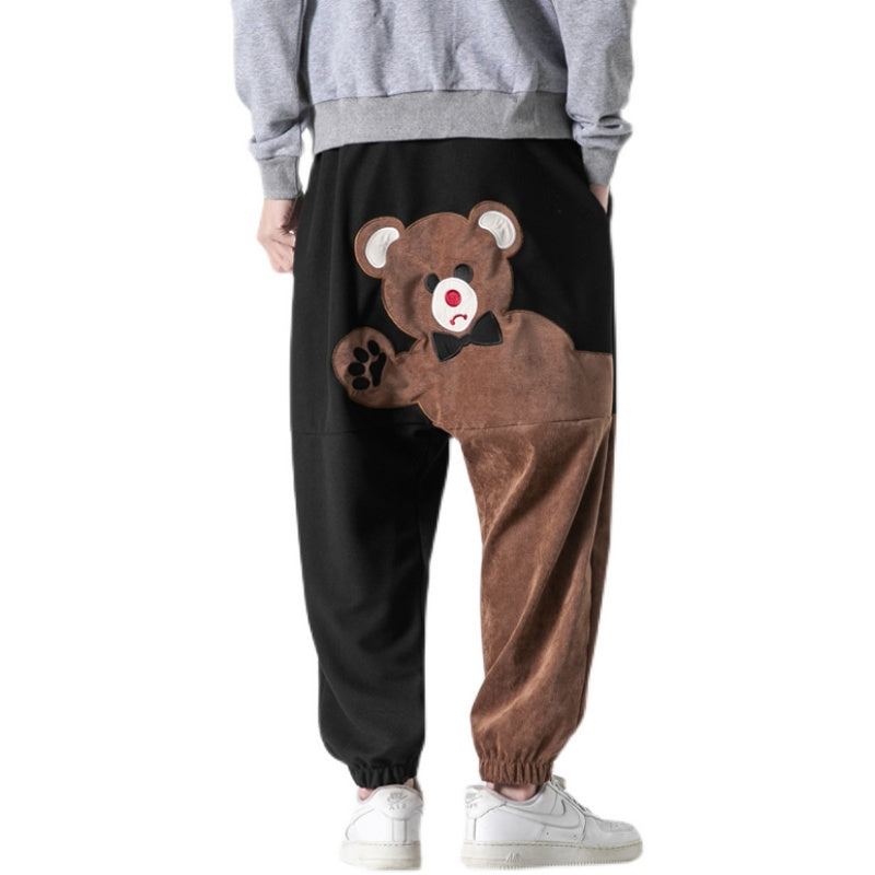Brown bear design harem pants