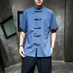 Tang Dynasty short sleeve tattoo cuff design shirt
