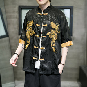 Double golden dragon Tang dynasty shirt