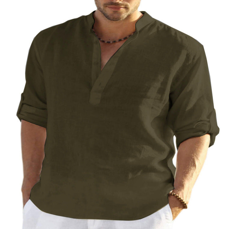 Chubu casual solid linen half button shirt