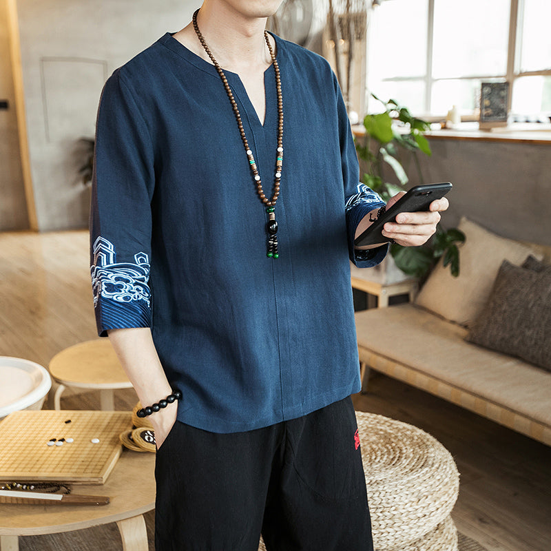 Tsunami design three quarter sleeve shirt