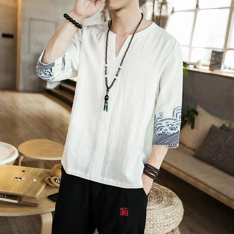 Tsunami design three quarter sleeve shirt