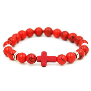 Cross design bead stone bracelet