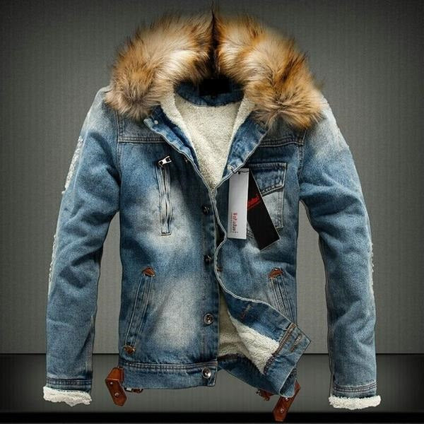 Vintage fur collar denim jacket
