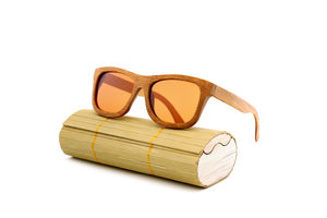 Polarized vintage wooden framed sunglasses unisex