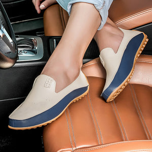 Men's leather loafers blue/beige