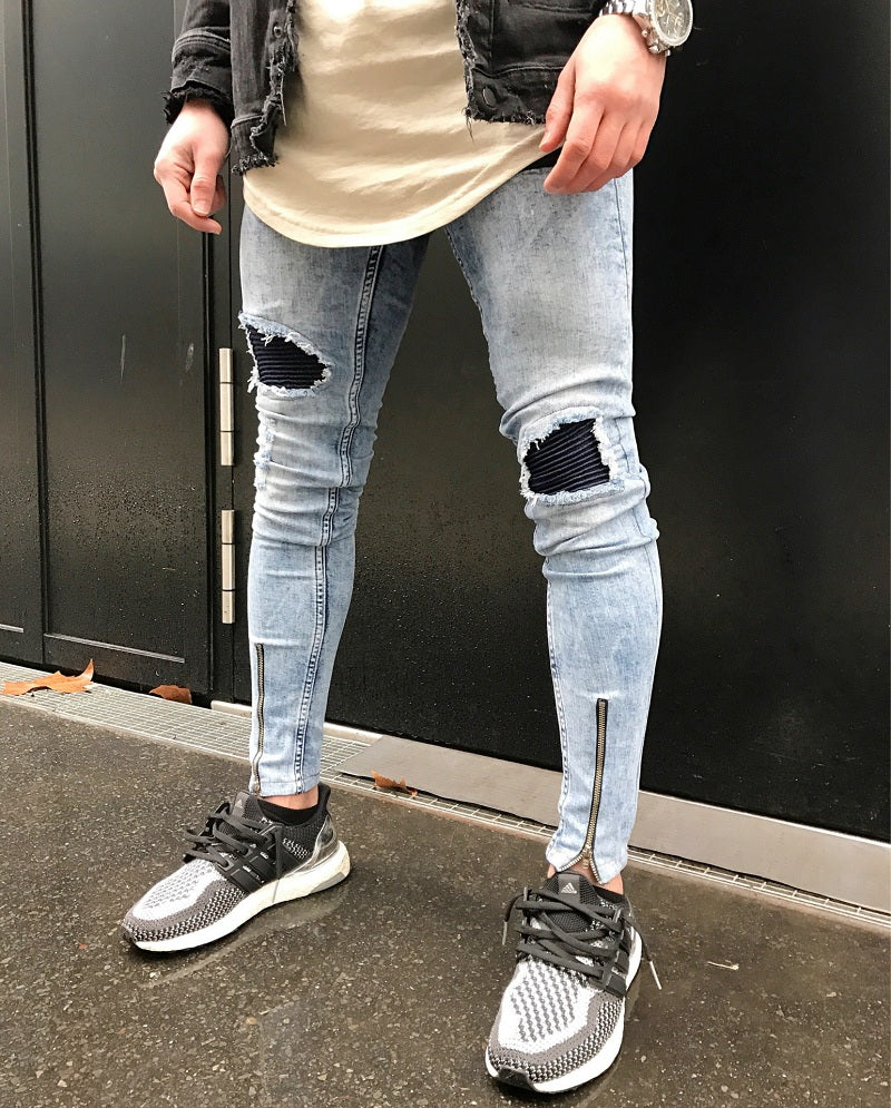 Distressed biker skinny jeans zipper leg – Authentic Lifestyle
