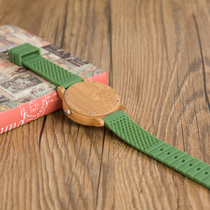 Wooden analog watch green strap