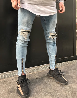 Distressed biker skinny jeans zipper leg Ver. 2