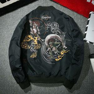 Japanese creature design embroidery bomber jacket