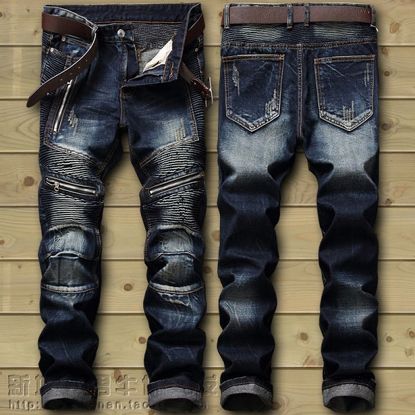Zipper motorcycle denim jeans