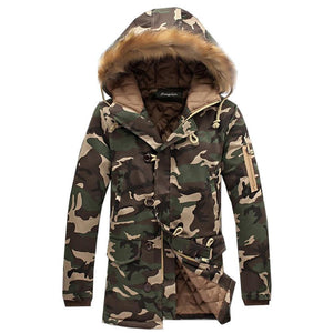 Fur collar camo parka jacket