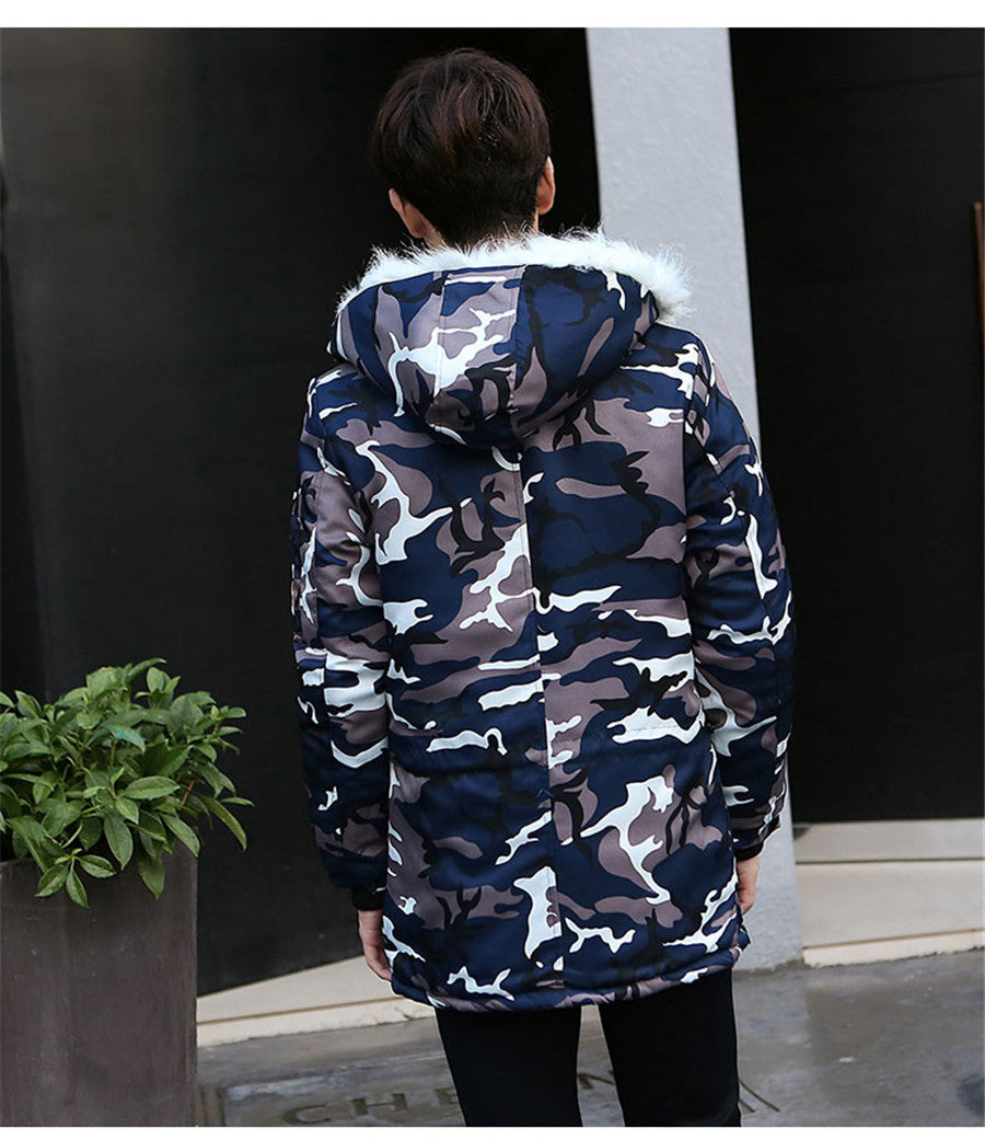 Fur collar camo parka jacket