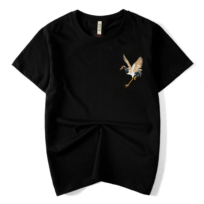 Chinese crane embroidery T-shirt