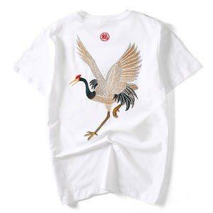 Chinese crane embroidery T-shirt