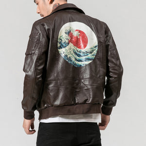 Japanese wave faux leather jacket