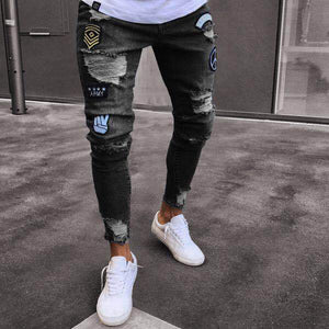 Military patched skinny denim jeans
