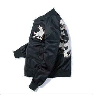Embroidery winter wolf bomber jacket