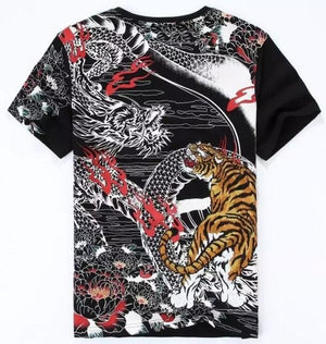 Tiger Embroidery Mandarin Collar Polo Shirt